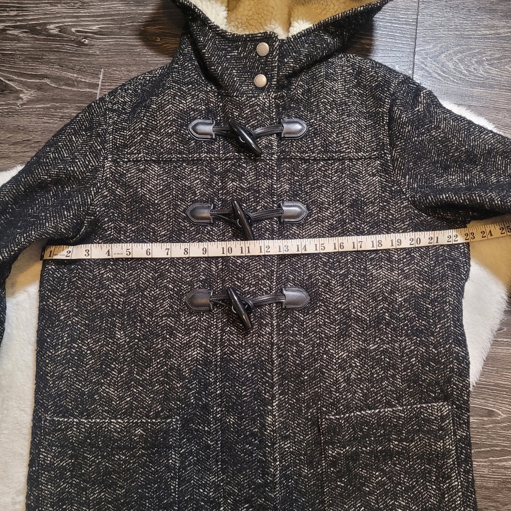 Coach Duffle Wool/Alpaca Blend Oversized Coat in Charcoal with Sherpa Hood Sz S - Picture 10 of 12
